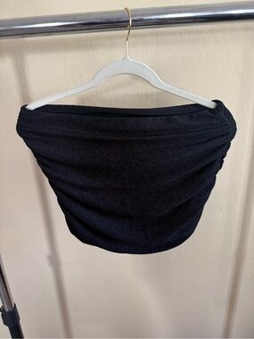 Black Ruched Mini Skirt with Subtle Shimmer